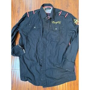 Coogi  Australia Men's Black Long Sleeve Snap Button Up Size L Patches Military